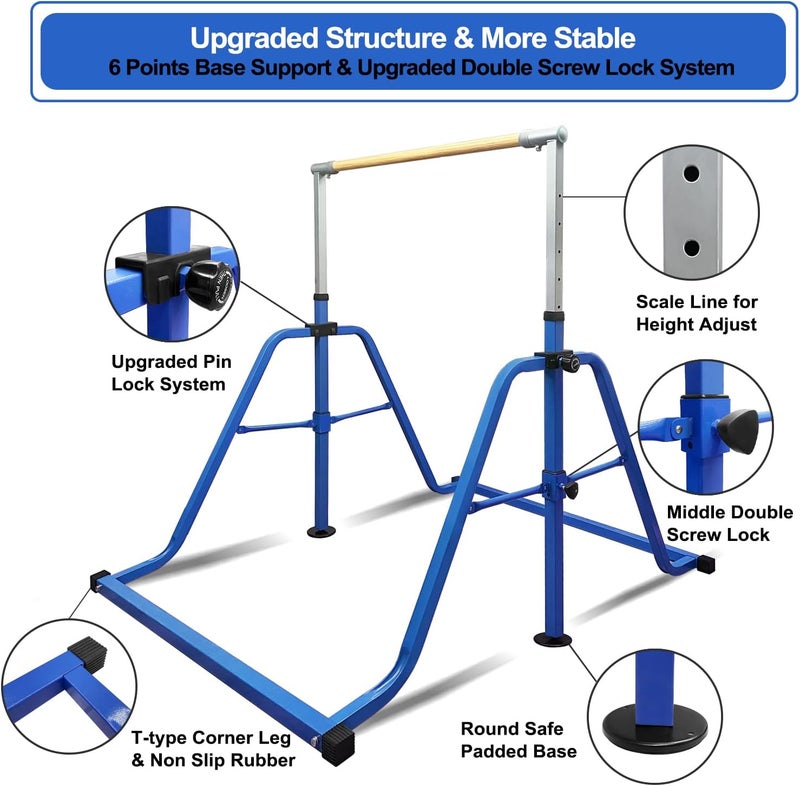 kechery Foldable & Moveable Gymnastics Horizontal Bar with Rings,3’to 5’Adjustable Height Expandable Junior Kip Bar for Home,Indoor Gym Equipment for Kids - Image 5